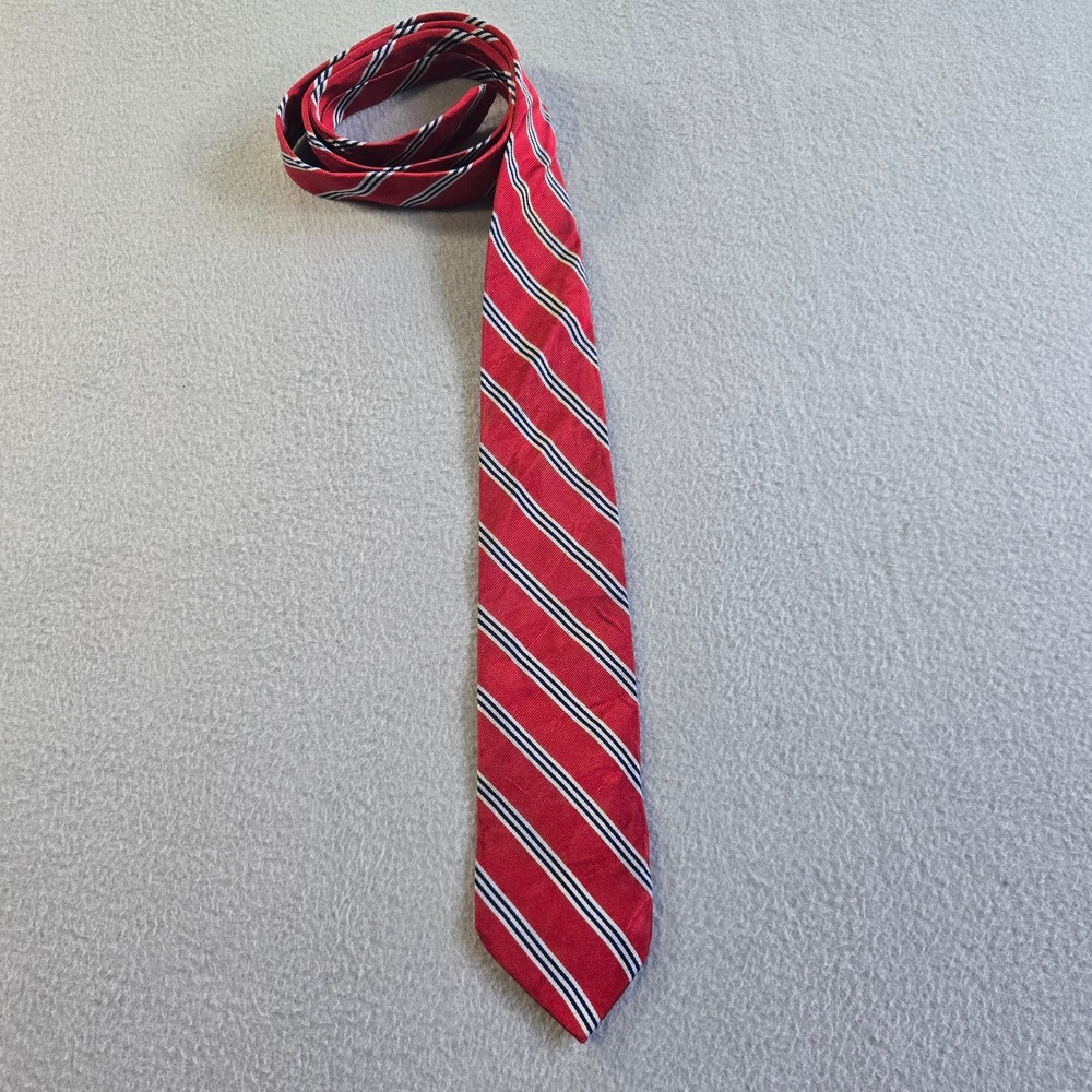 Brooks Brothers Necktie Mens OS Red Navy White Silk Repp Stripe Handmade USA